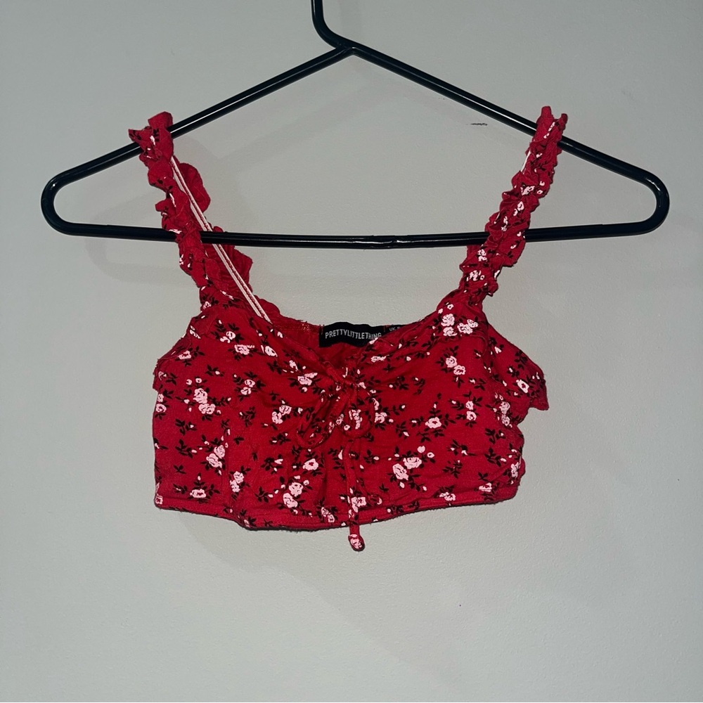 PrettyLittleThing Red Floral Tank Top